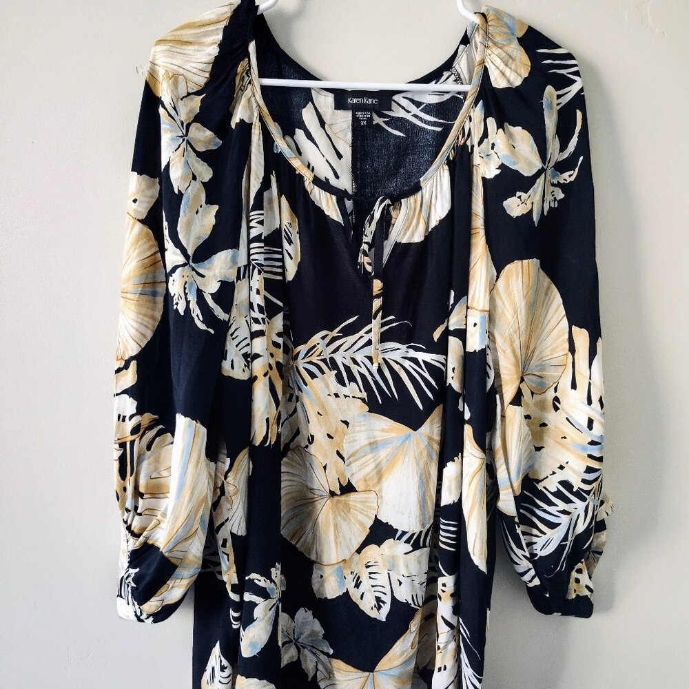 Karen Kane Women's Floral Ballon Sleeve Top Size 2X Peasant Boho